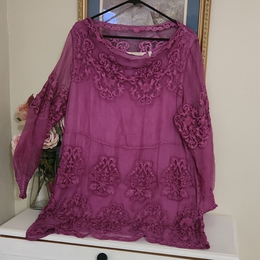 Soft Surroundings Hermosa Silk Tunic Dress P Large Plumberry Holidays Luxury - Picture 2 of 16